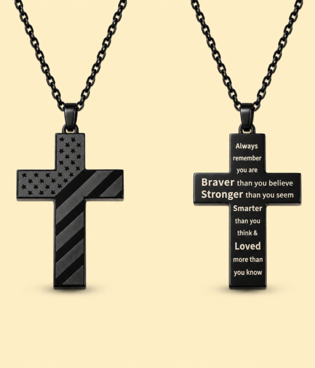 Stars & Stripes Inspirational Cross Necklace